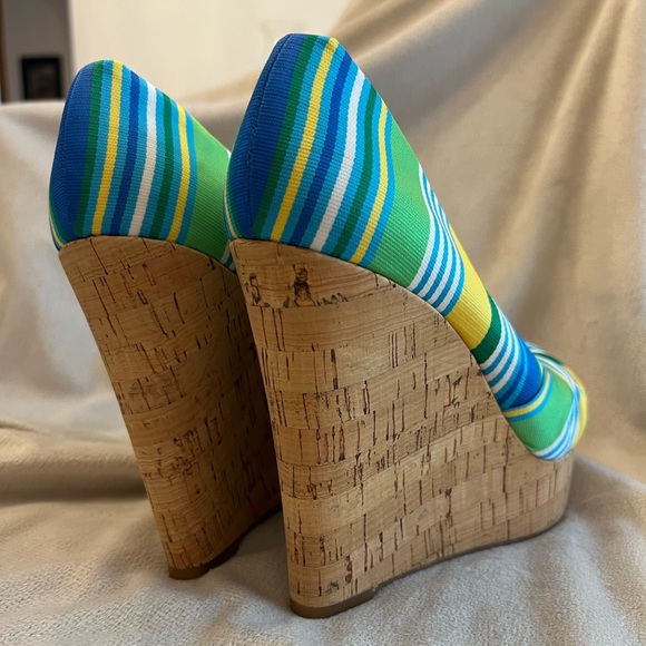 Nine West Wedge Espadrille 8.5M Blue/Green Stripe - Picture 3 of 8